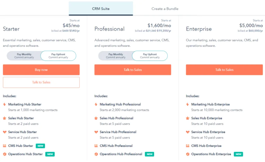 The HubSpot CRM provides with different plans and pricing with additional benefits.