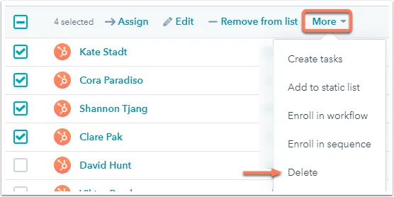 The desired contacts can be deleted too from your HubSpot CRM list.