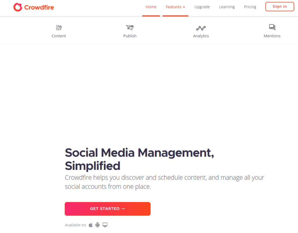 Crowdfire - social tool - pricing and homepage