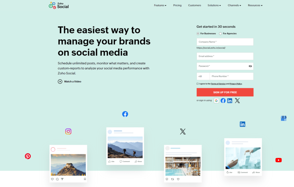 Zoho Social - social tool - pricing and homepage