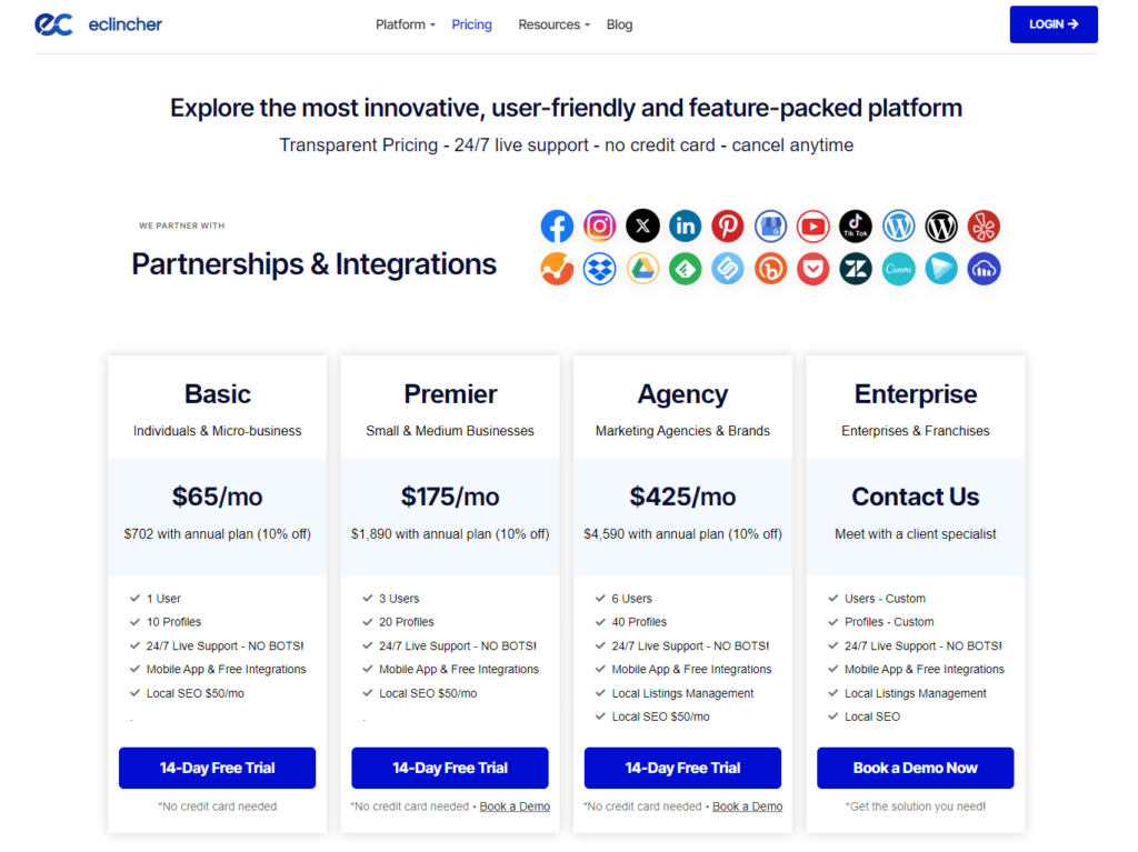 eClincher is a social media management tool. Here is its pricing and homepage.