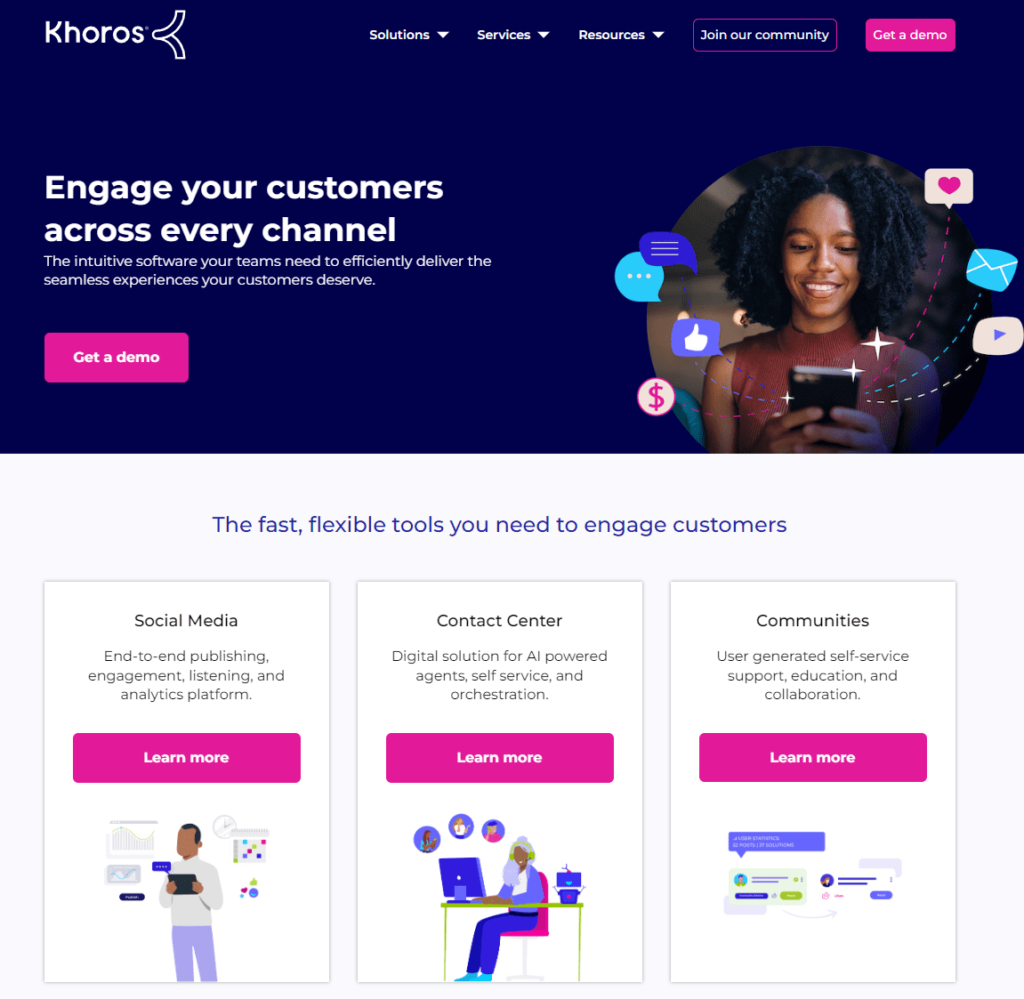 Khoros - social tool - pricing and homepage
