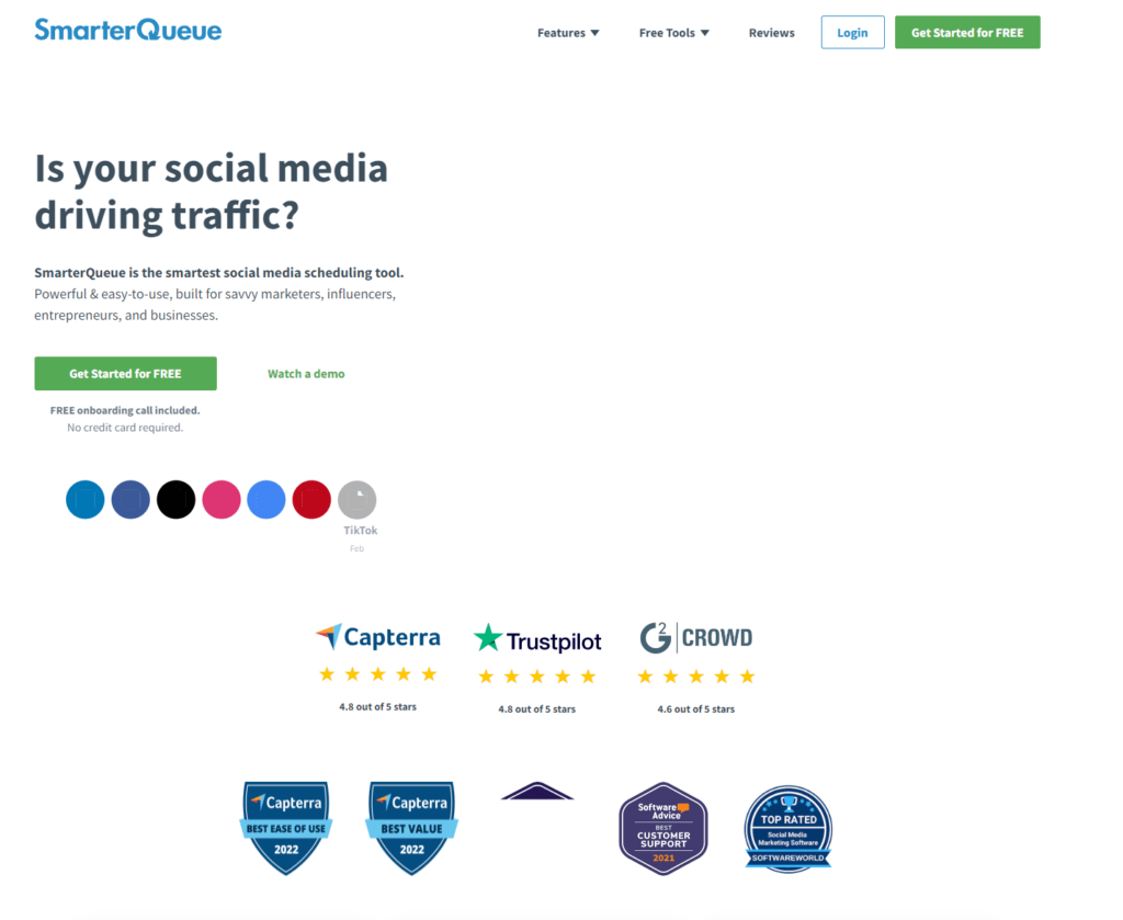 SmarterQueue - social tool - pricing and homepage